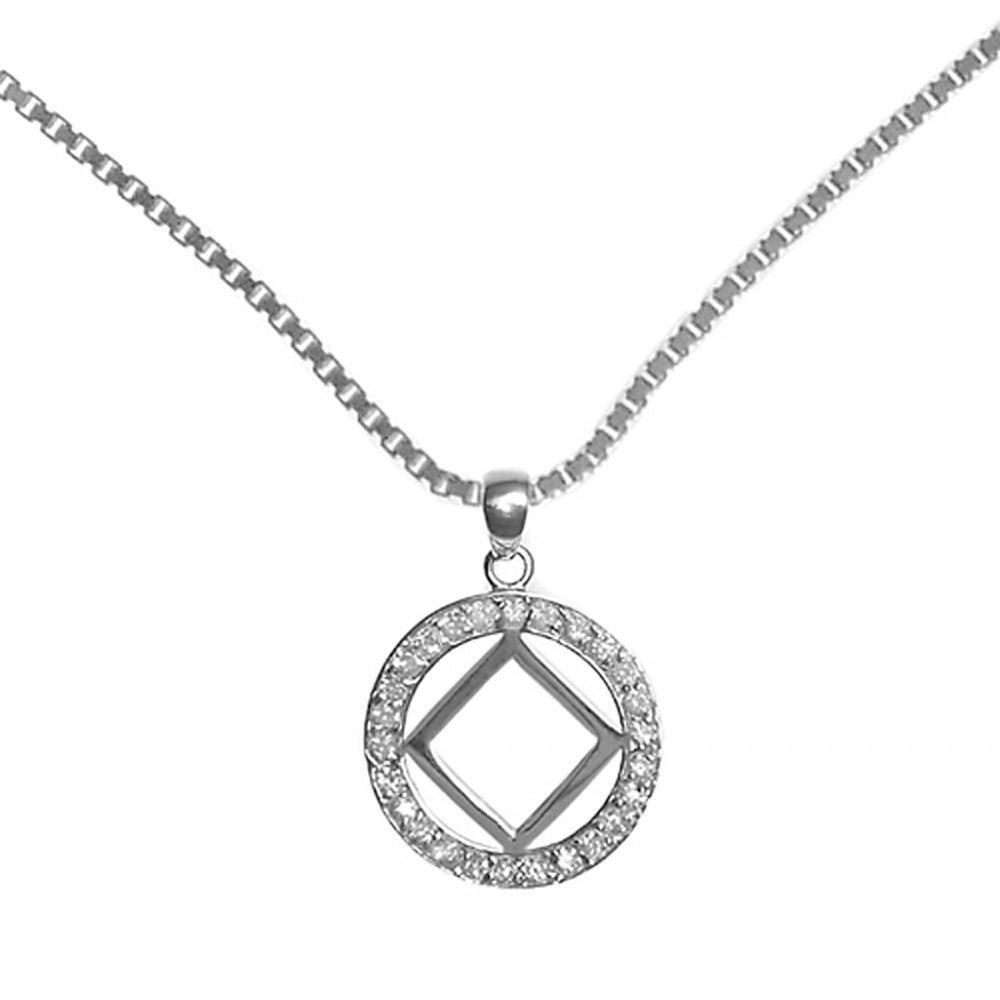 Set of Narcotics Anonymous NA Symbol #26Narcotics Anonymous NA CZ Pendant with #212 Medium Box Chain, Chain Available in 3 Different Lengths