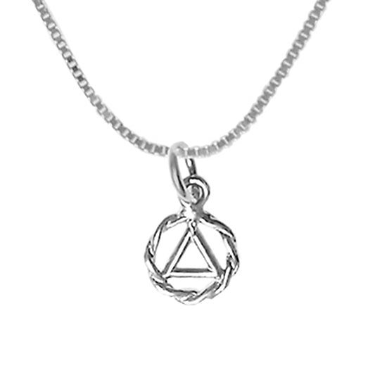 Set of Very Small Alcoholics Anonymous AA Symbol #330 Pendant with #213 Light Box Chain, Chain Available in 3 Different Lengths