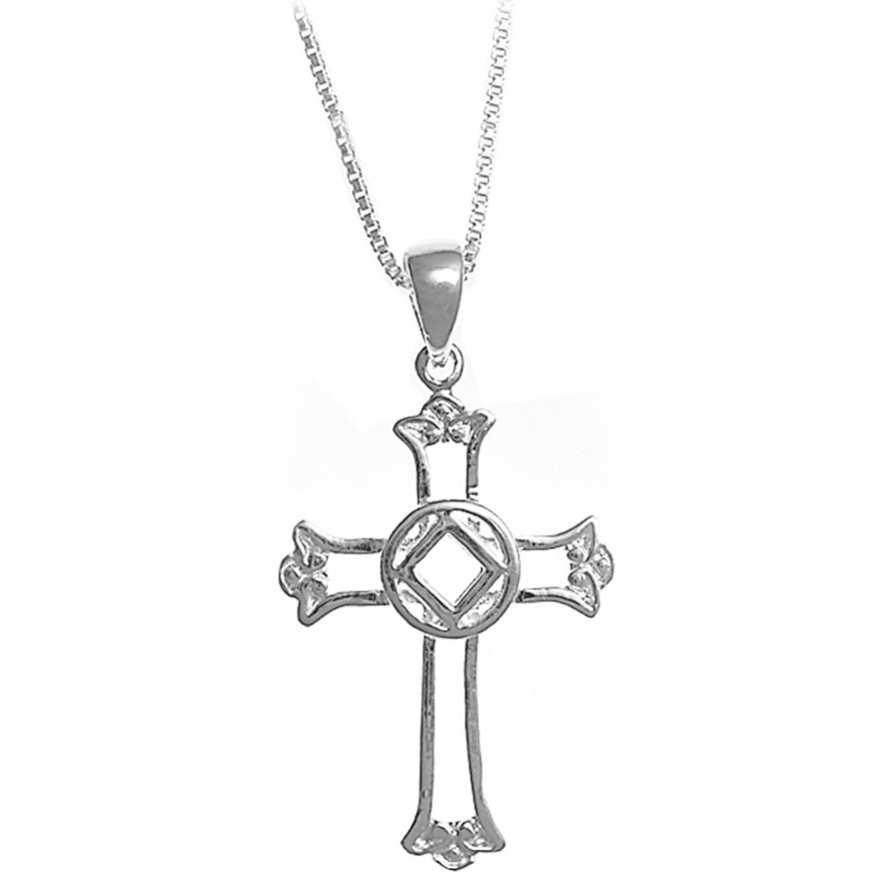 Set of Narcotics Anonymous NA Symbol #551 Cross Pendant with #212 Medium Box Chain, Chain Available in 3 Different Lengths