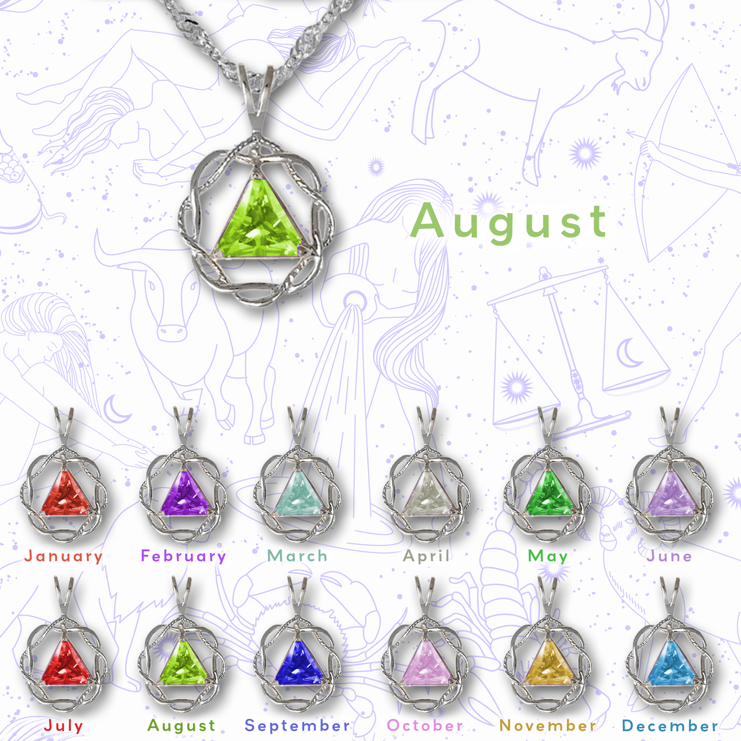 Sterling Silver Pendant/Chain Set with Crystal Birthstone