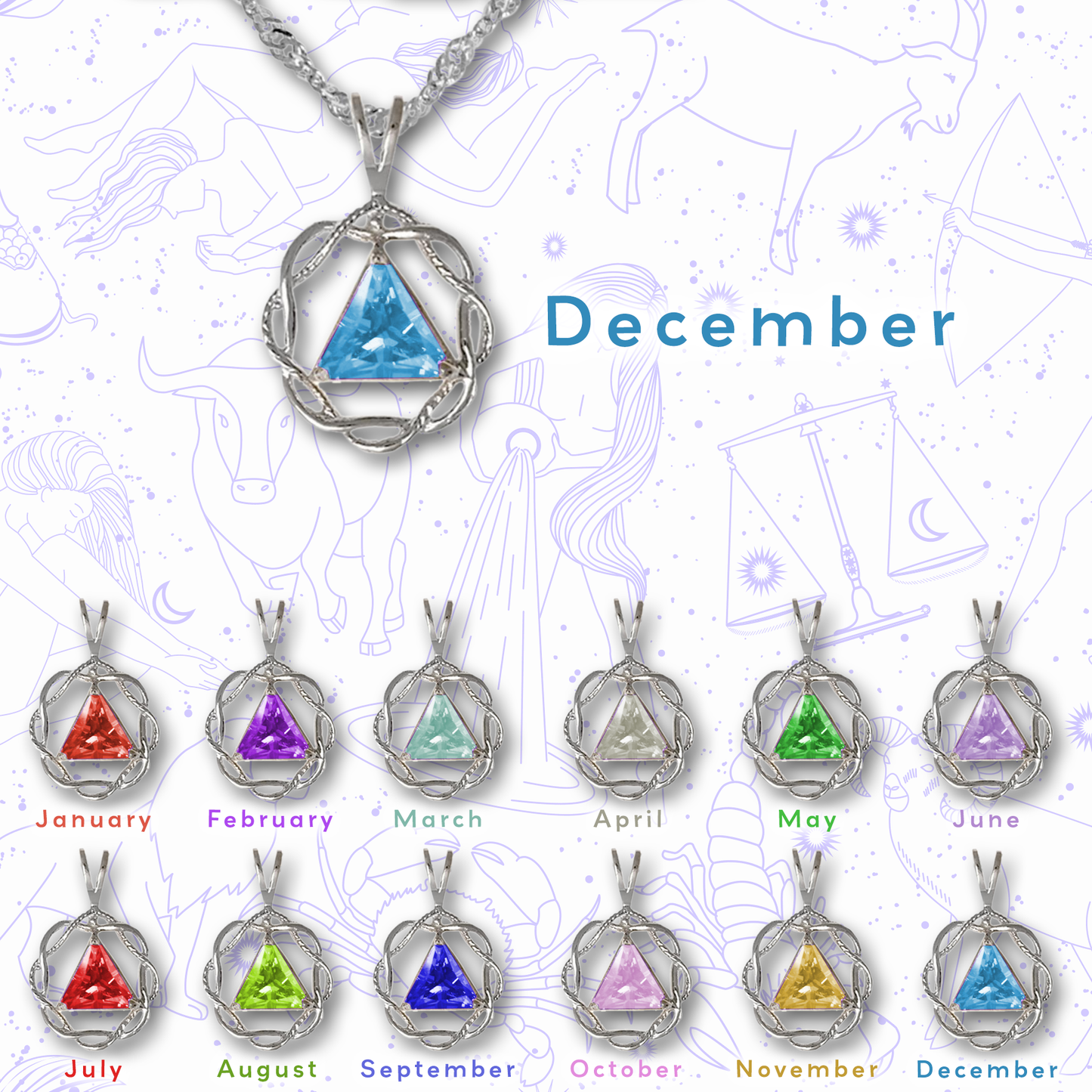 Sterling Silver Pendant/Chain Set with Crystal Birthstone