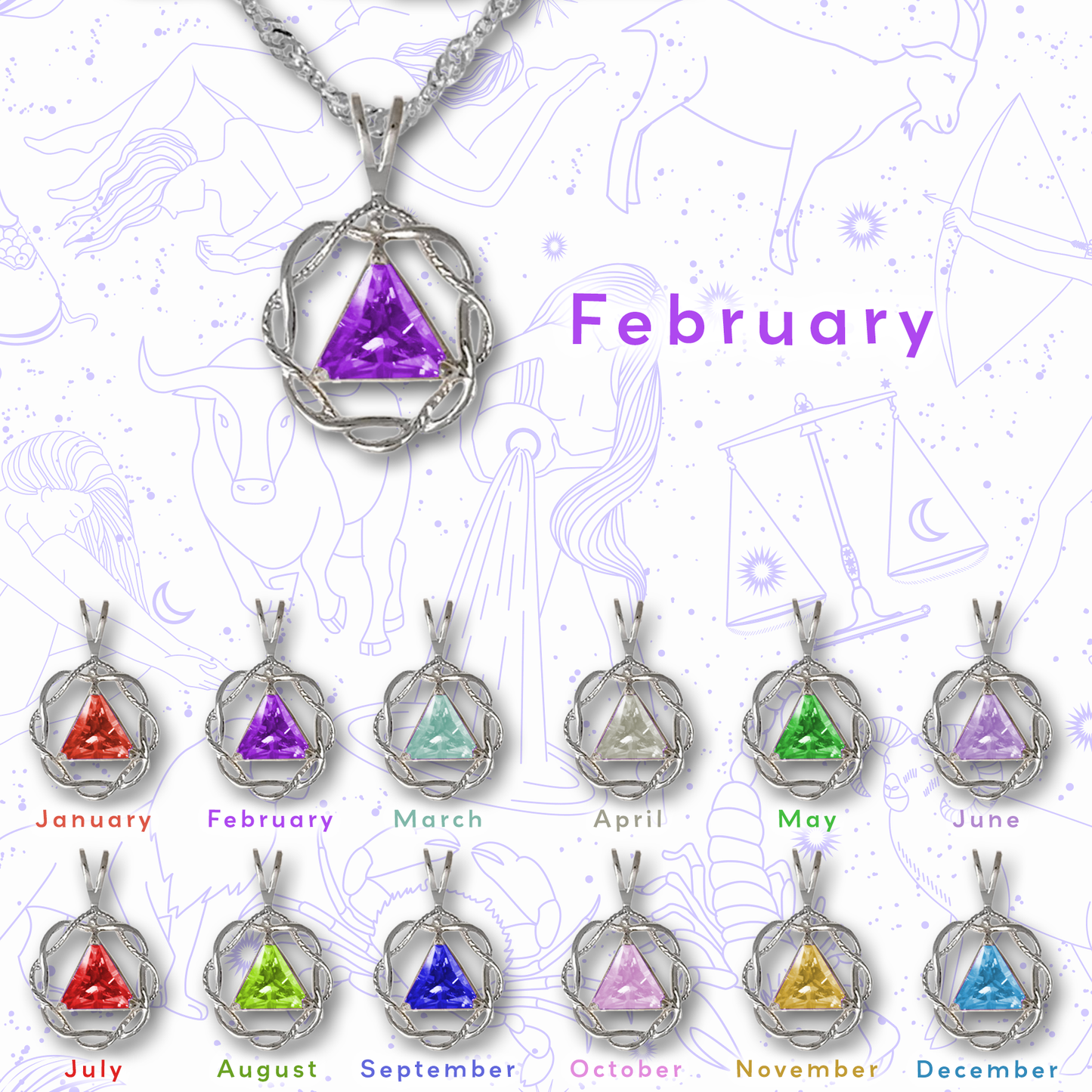 Sterling Silver Pendant/Chain Set with Crystal Birthstone