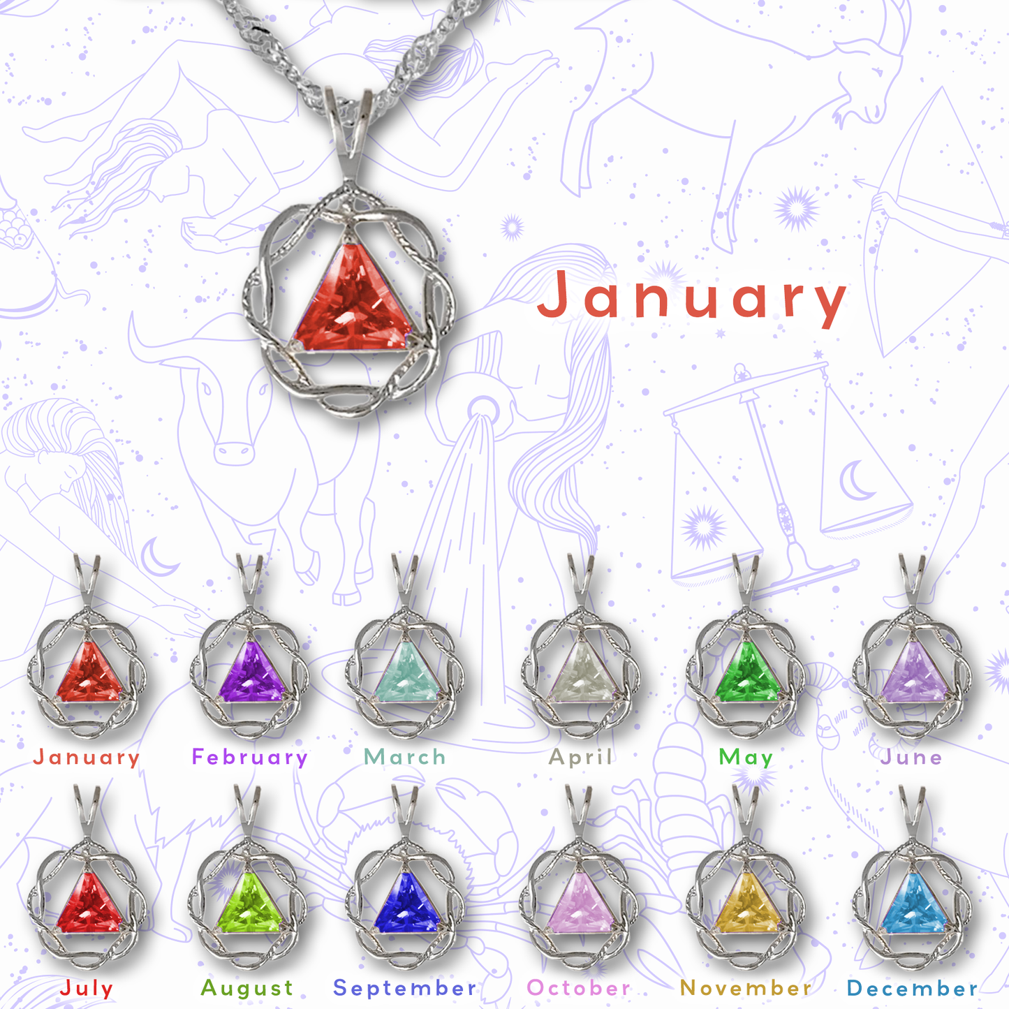 Sterling Silver Pendant/Chain Set with Crystal Birthstone