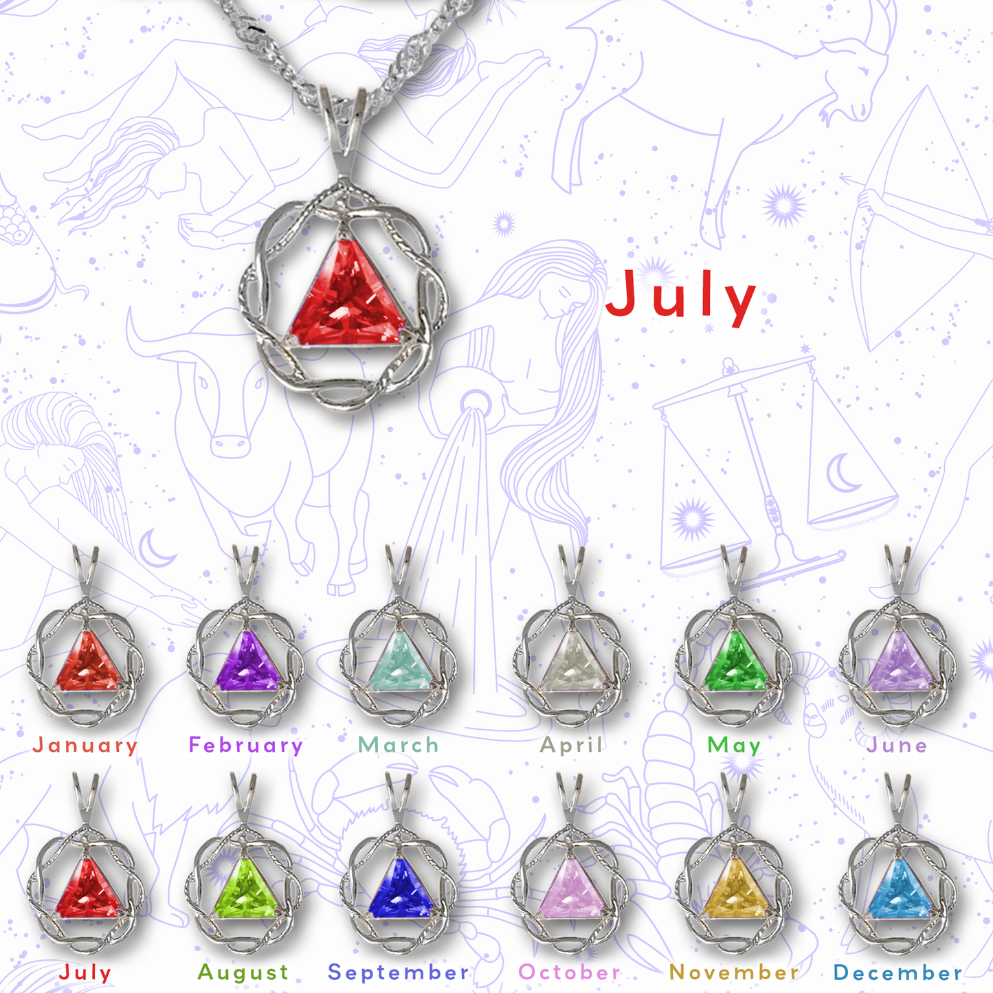 Sterling Silver Pendant/Chain Set with Crystal Birthstone