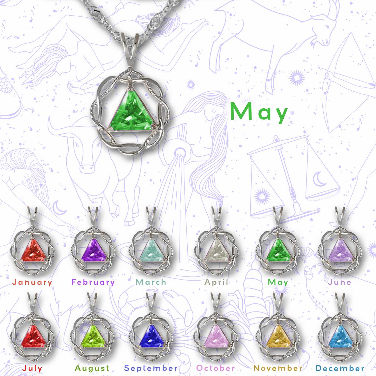 Sterling Silver Pendant/Chain Set with Crystal Birthstone