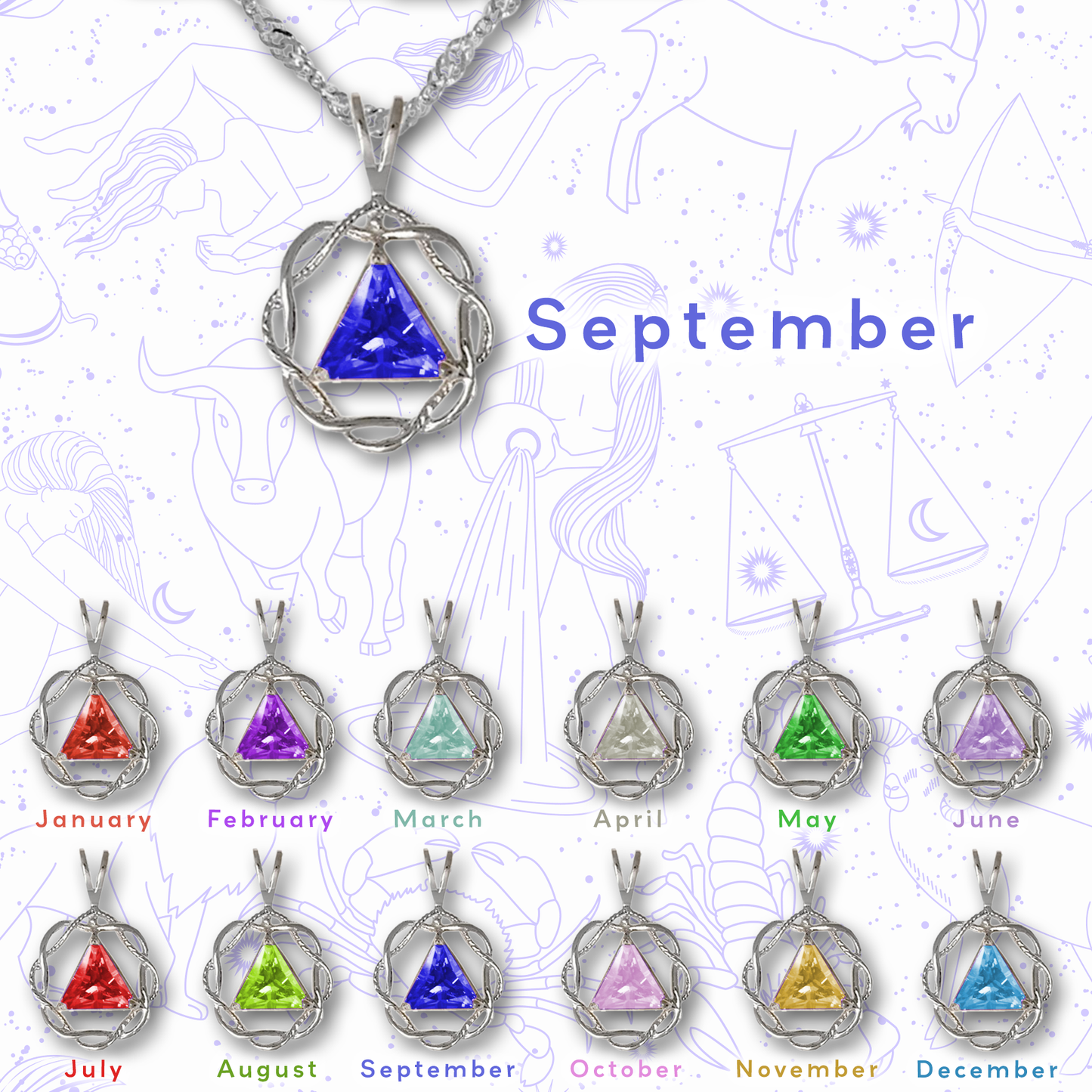 Sterling Silver Pendant/Chain Set with Crystal Birthstone