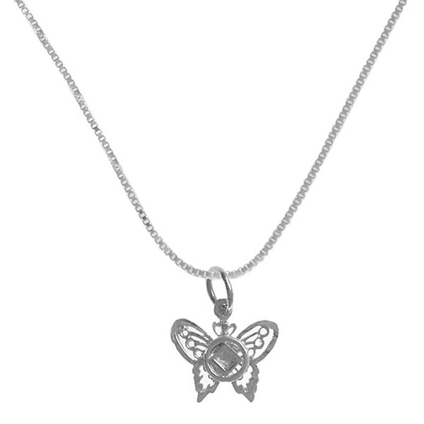 Set of Small Narcotics Anonymous NA Symbol #979 Butterfly Pendant  with #213 Light Box Chain,Chain Available in 3 Different Lengths
