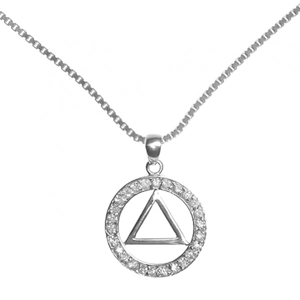 Set of Alcoholics Anonymous AA Symbol #26Alcoholics Anonymous AA CZ Pendant with #212 Medium Box Chain, Chain Available in 3 Different Lengths