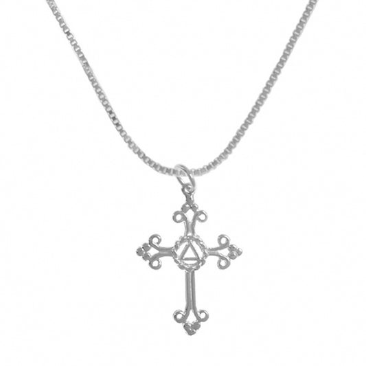Set of Alcoholics Anonymous AA Symbol #992 Cross Pendant  with #213 Light Box Chain, Sterling, Chain Available in 3 Different Lengths
