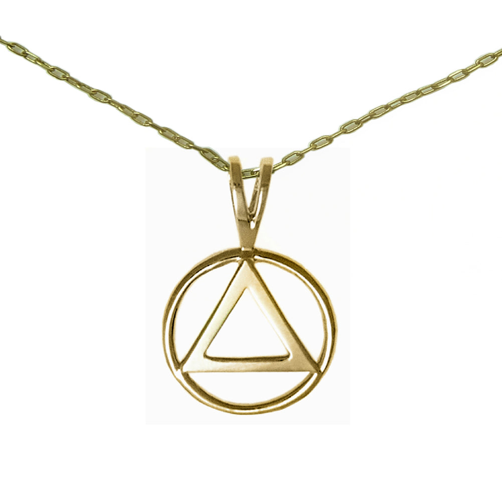 Set of Brass Alcoholics Anonymous AA Symbol #01 Pendant with Brass Chain, $11.50-$12.50, Chain Available in 3 Different Lengths