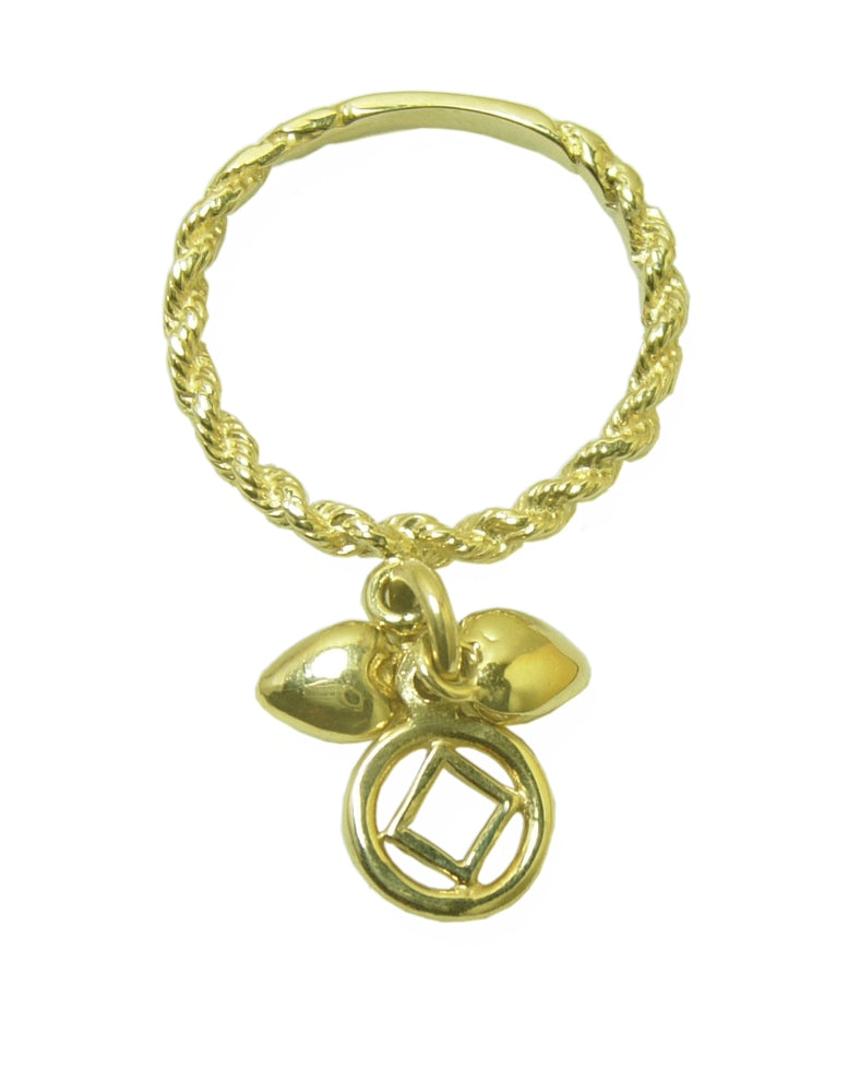 14k Gold, Dangle Ring, Twist Wire Style with a small Narcotics Anonymous NA Charm and 2 Hearts