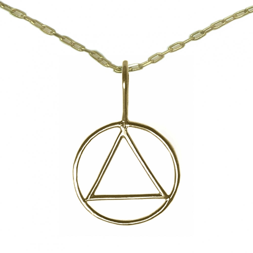 Set of Brass Alcoholics Anonymous AA Symbol #387 Pendant with Brass Chain, $11.50-$12.50, Chain Available in 3 Different Lengths