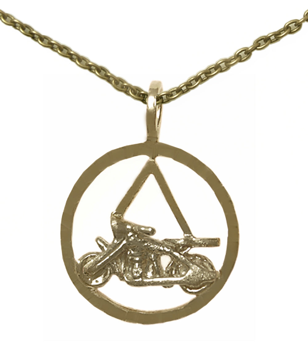 Set of Brass Alcoholics Anonymous AA Symbol #832 Pendant with Brass Chain, $14.50-$16.00, Chain Available in 3 Different Lengths