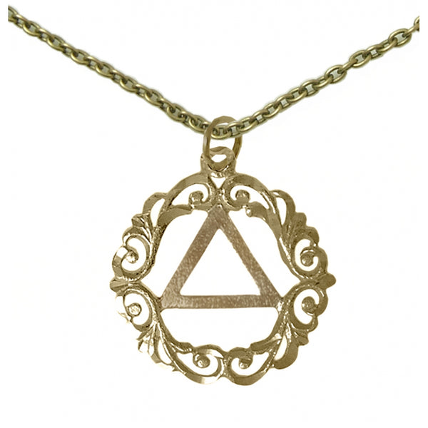 Set of Brass Alcoholics Anonymous AA Symbol #834 Pendant with Brass Chain, $14.50-$16.00, Chain Available in 3 Different Lengths