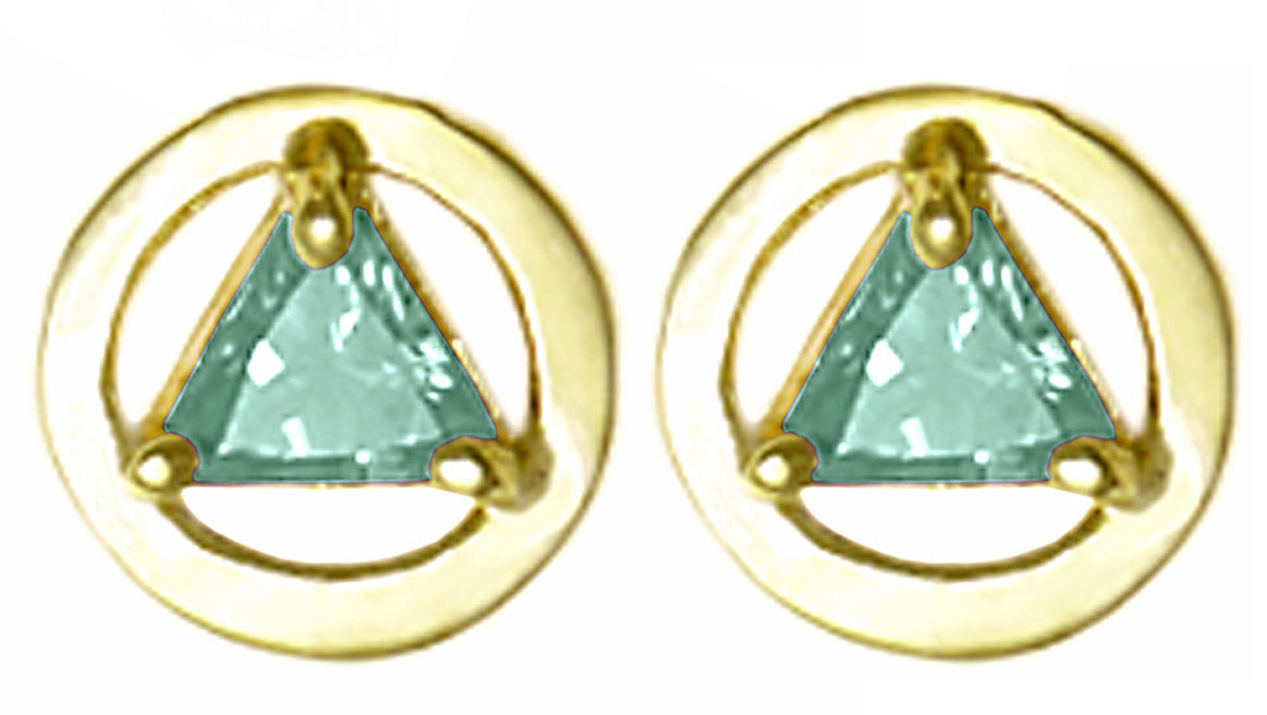 14k Gold Birthstones Earrings, Available in 12 Different 5mm Triangle Colored CZ