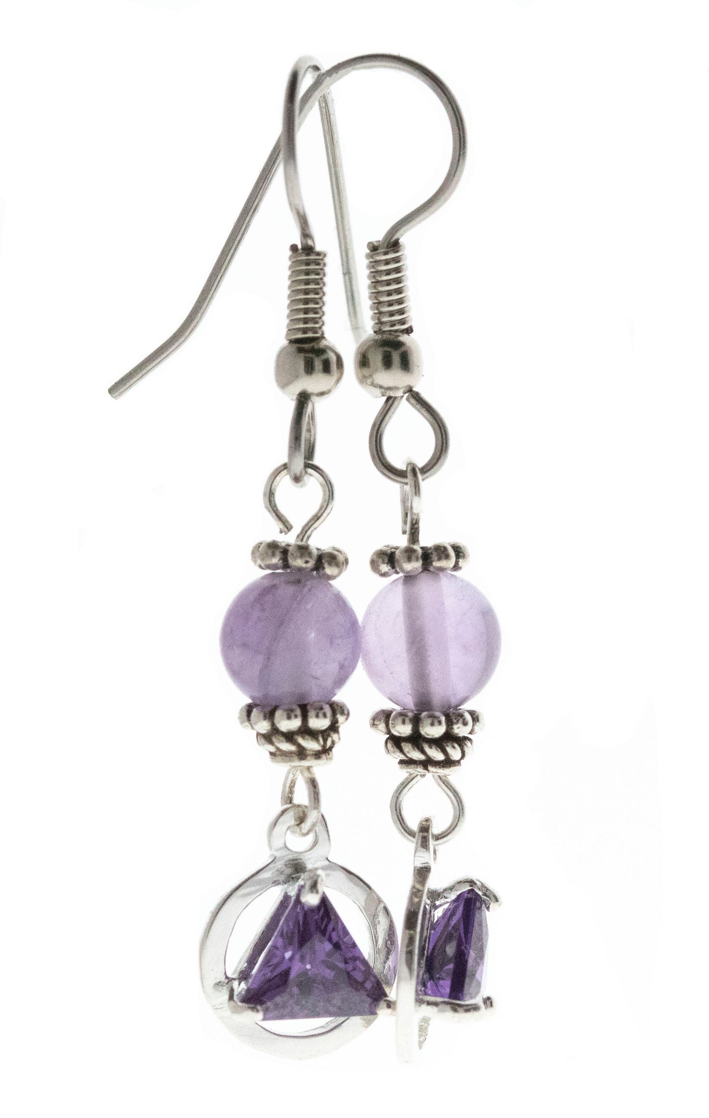 Alcoholics Anonymous Sterling Silver 5mm CZ Triangle Alcoholics Anonymous Beaded Earrings # 12SGBE10