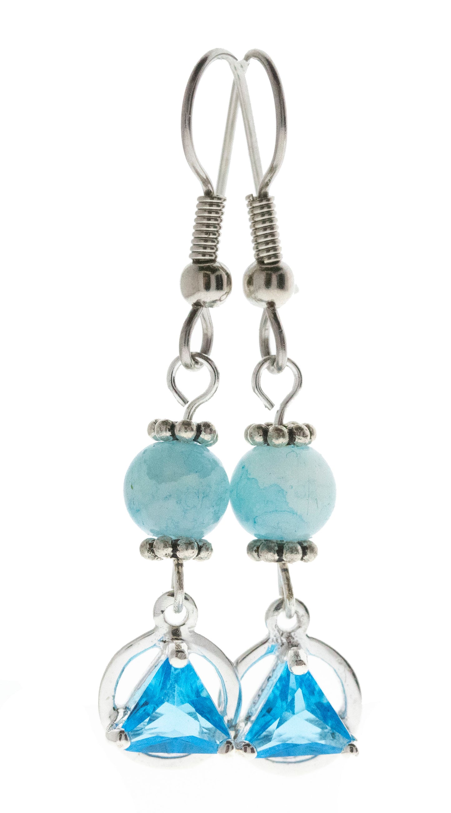 Alcoholics Anonymous Sterling Silver 5mm CZ Triangle Alcoholics Anonymous Beaded Earrings # 12SGBE12