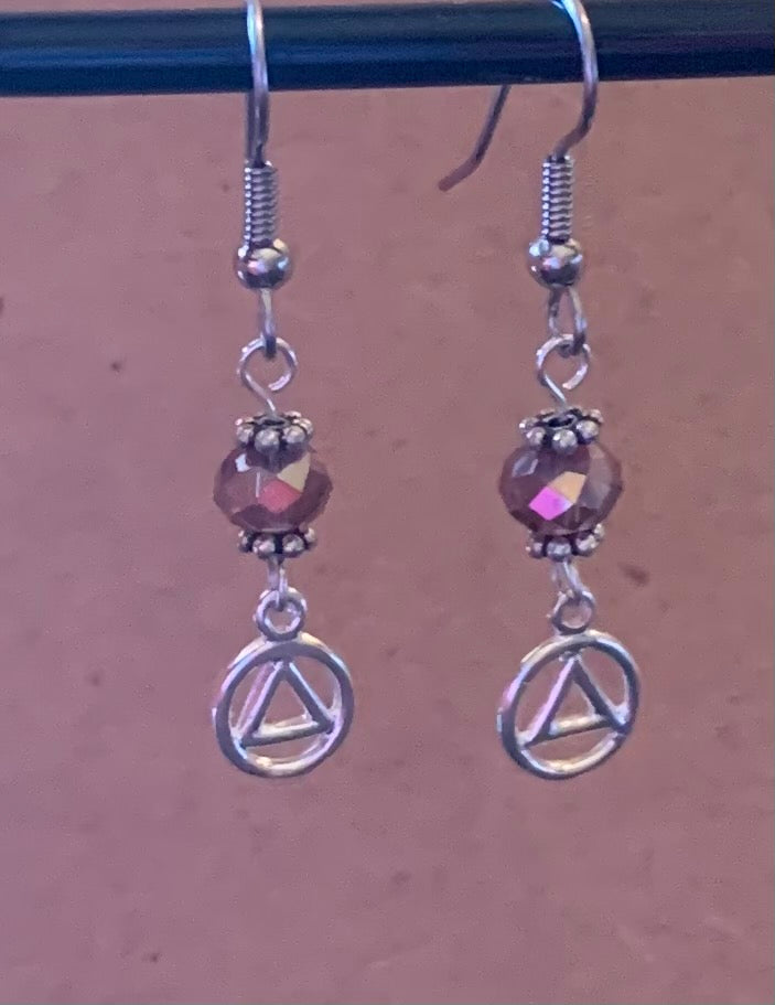 Alcoholics Anonymous Sterling Silver Circle Alcoholics Anonymous Pendant Beaded Earrings # 12SGBE13
