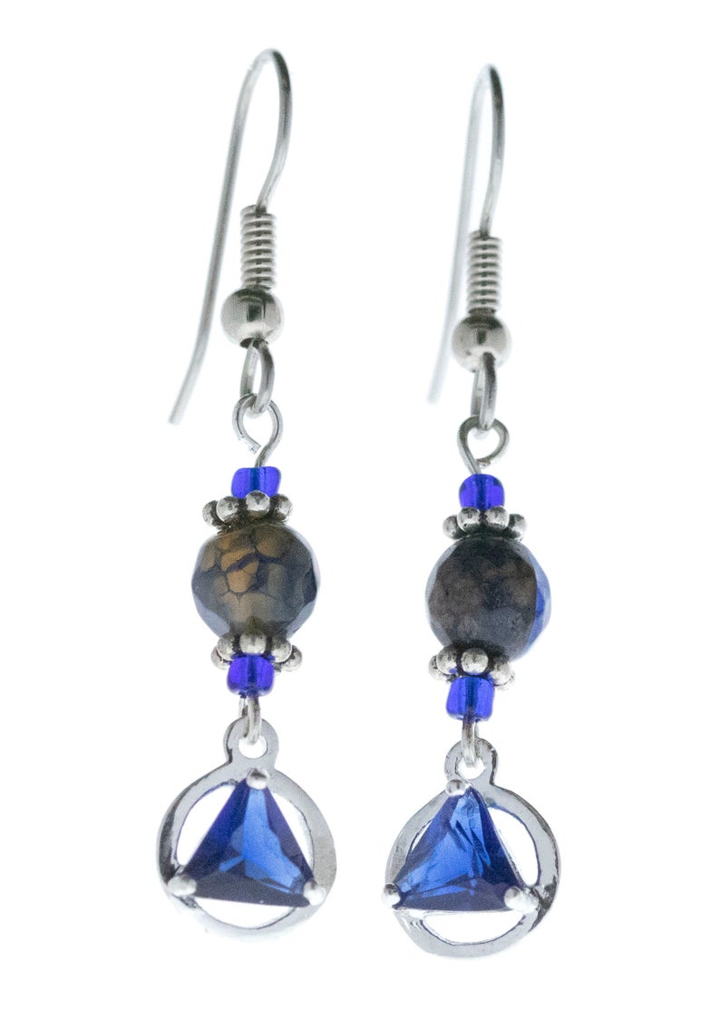 Alcoholics Anonymous Sterling Silver 5mm CZ Triangle Alcoholics Anonymous Beaded Earrings #12SGBE1