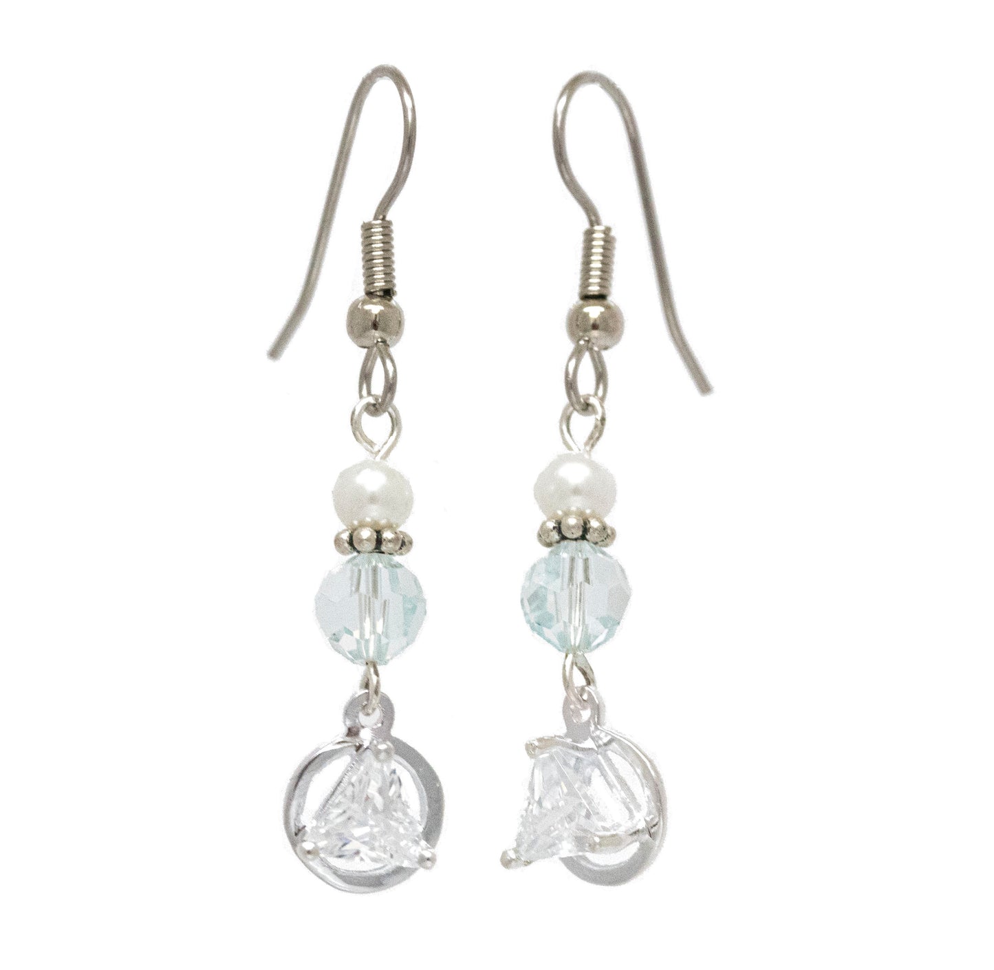 Alcoholics Anonymous Sterling Silver 5mm CZ Triangle Alcoholics Anonymous Beaded Earrings # 12SGBE5