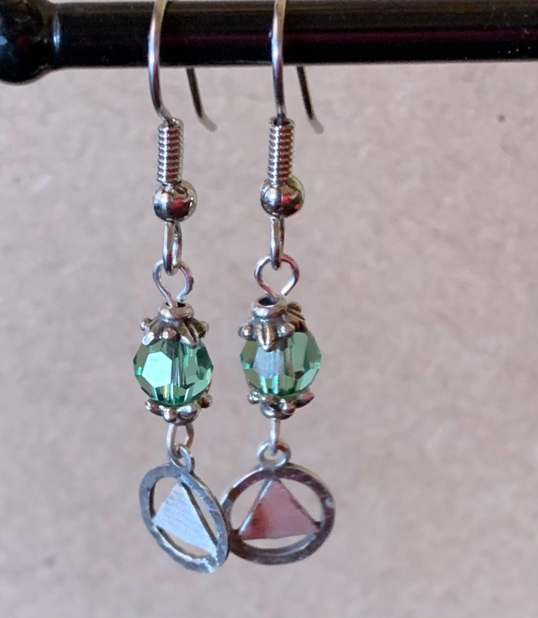 Alcoholics Anonymous Sterling Silver Circle Alcoholics Anonymous Pendant Beaded Earrings # 12SGBE7
