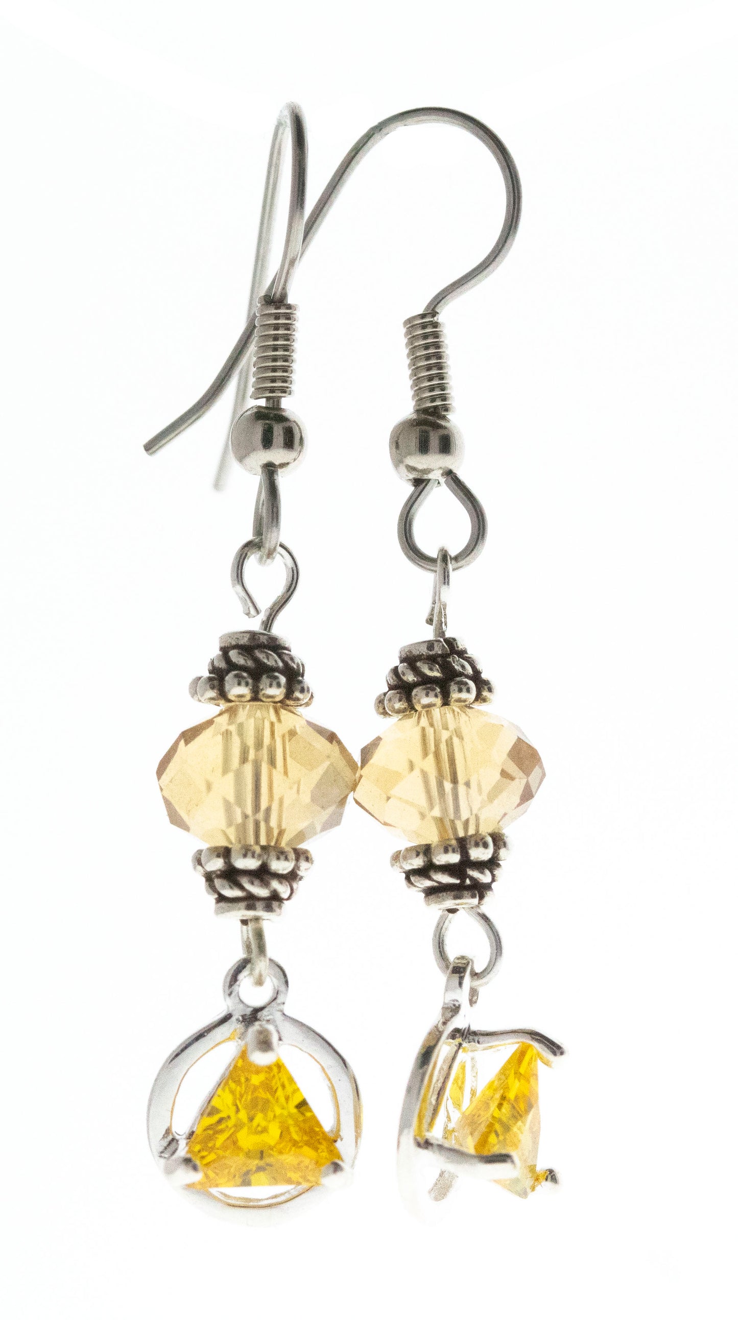 Alcoholics Anonymous Sterling Silver 5mm CZ Triangle Alcoholics Anonymous Beaded Earrings # 12SGBE8