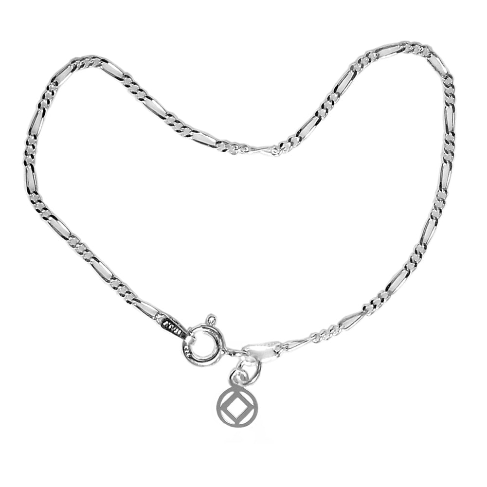Light Figaro Style 7" Bracelet, Your Choice of 5 Different Anonymous Charms