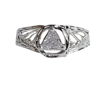 Sterling Silver Ring Alcoholics Anonymous AA Symbol with a 5X5mm CZ Triangle, Filigree Style