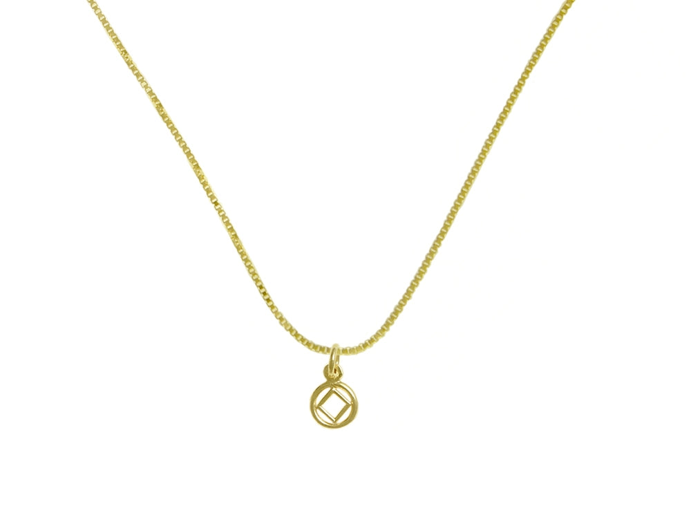 Set of Small Narcotics Anonymous NA Symbol #760 Pendant wtih #213 Light Box Chain, 14k Gold, Chain Available in 3 Different Lengths