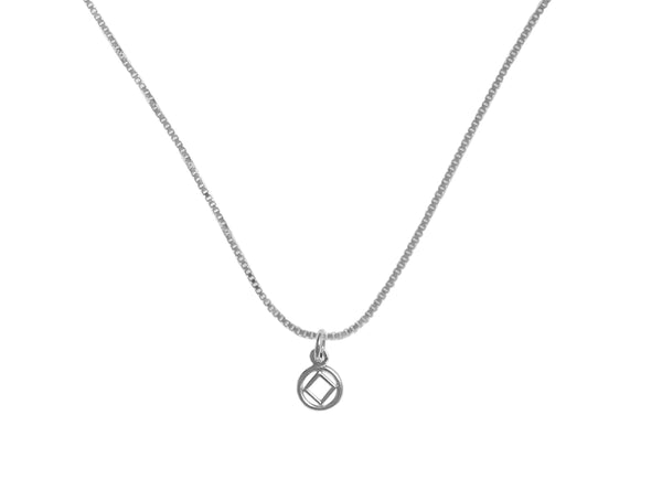 Set of Small Narcotics Anonymous NA Symbol #760 Pendant with #213 Light Box Chain, Sterling, Chain Available in 3 Different Lengths