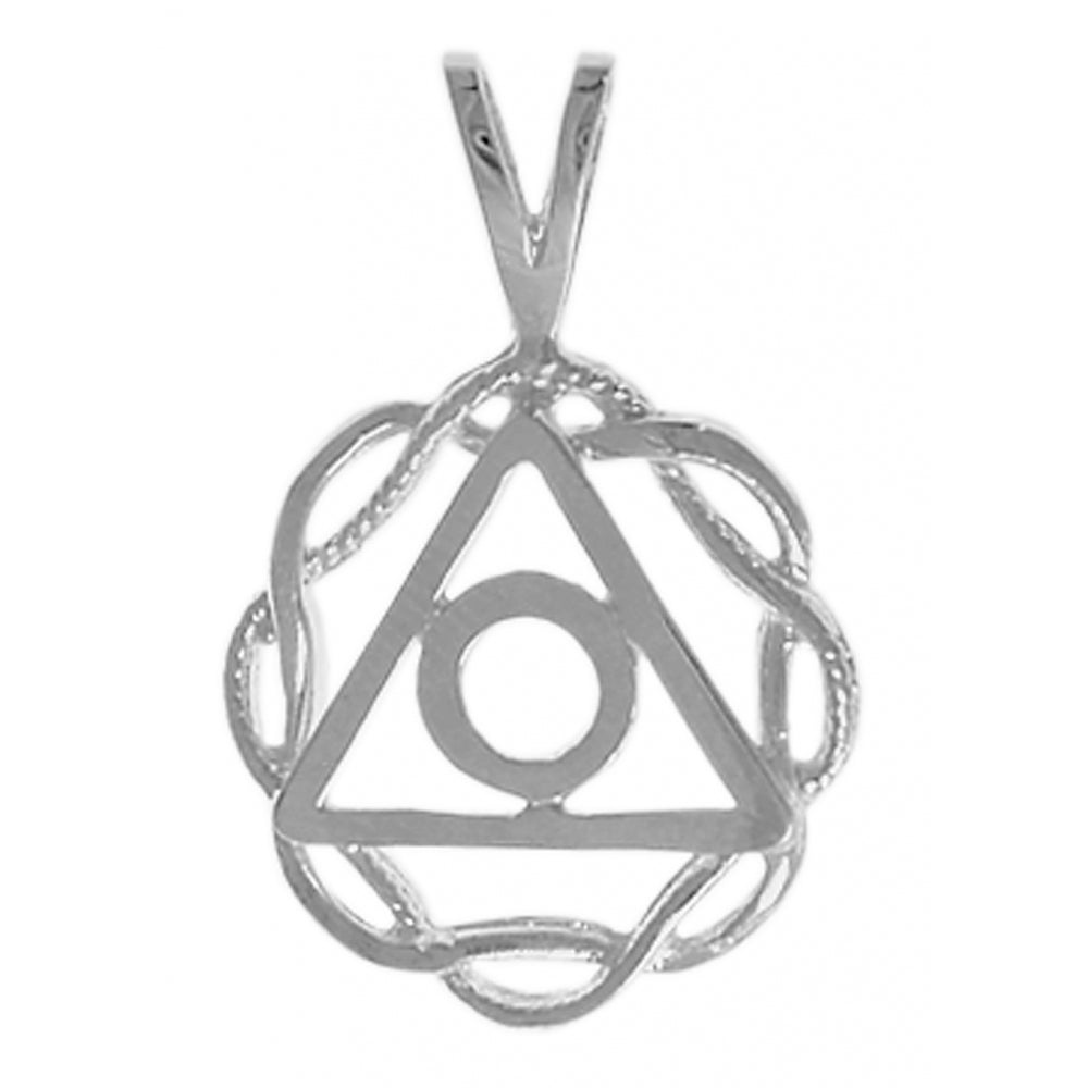 Family Recovery Pendant, Sterling Silver, Symbol in a Basket Weave Circle, Med Size