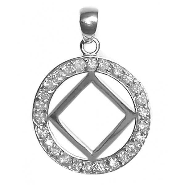 Narcotics Anonymous (NA) Symbol in a Crystal Circle Sterling Silver Pendant