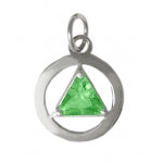 Sterling Silver Pendant, Alcoholics Anonymous AA Body Jewelry, Available in 12 Different 6mm Triangle Colored CZ Birthstones