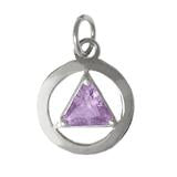 Sterling Silver Pendant, Alcoholics Anonymous AA Body Jewelry, Available in 12 Different 6mm Triangle Colored CZ Birthstones