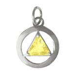 Sterling Silver Pendant, Alcoholics Anonymous AA Body Jewelry, Available in 12 Different 6mm Triangle Colored CZ Birthstones