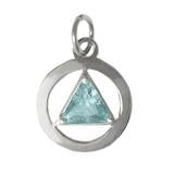 Sterling Silver Pendant, Alcoholics Anonymous AA Body Jewelry, Available in 12 Different 6mm Triangle Colored CZ Birthstones