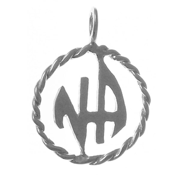 Sterling Silver Pendant, Narcotics Anonymous NA Initials in a Twist Wire Style Circle Medium Size