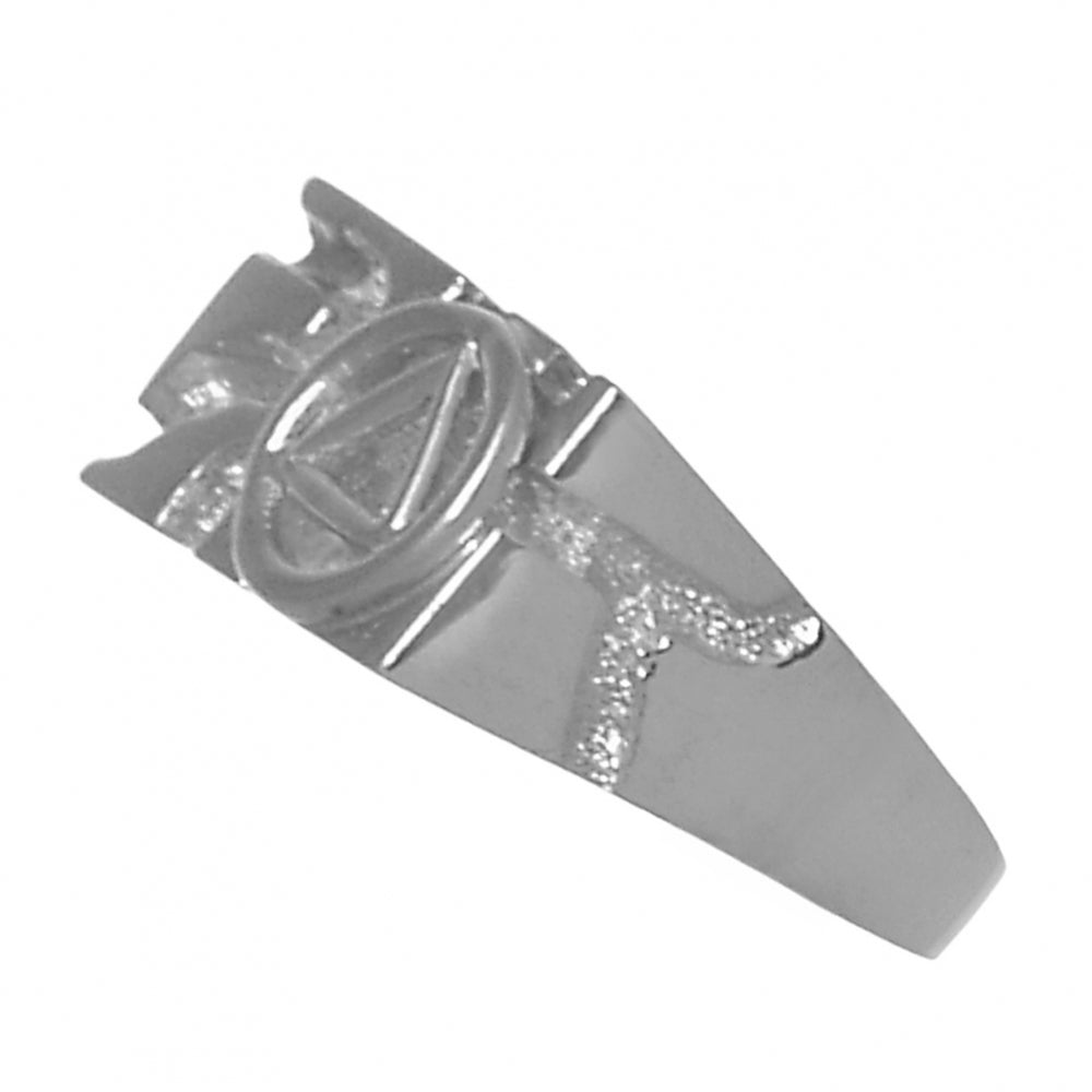 Sterling Silver Ring Rectangular Ravine Textured Style Men's Alcoholics Anonymous AA Symbol