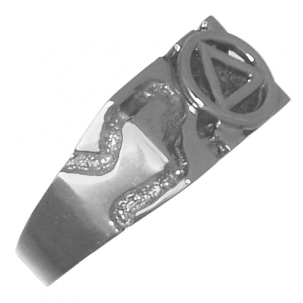 Sterling Silver Ring Rectangular Ravine Textured Style Men's Alcoholics Anonymous AA Symbol