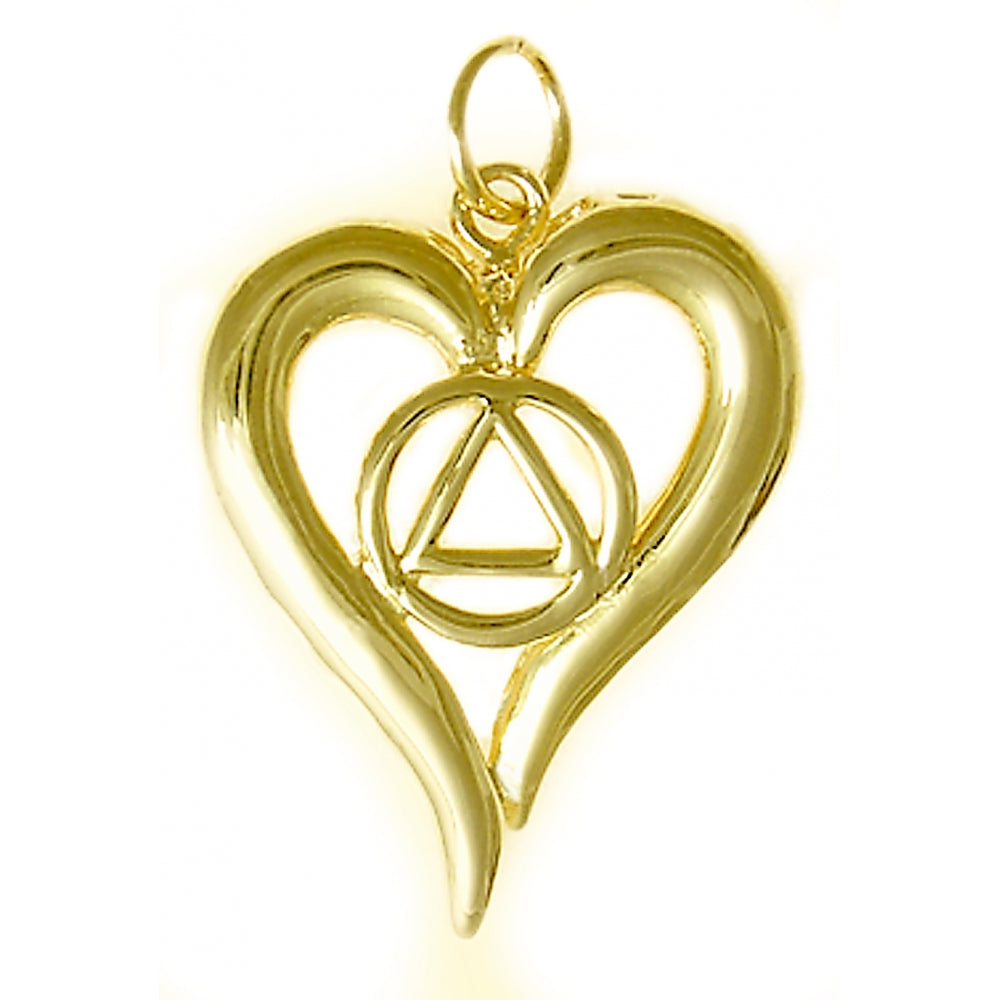 14k Gold AA Pendant – Open Heart with Circle Triangle Symbol, Medium Size, 3.1g, Pendant Only