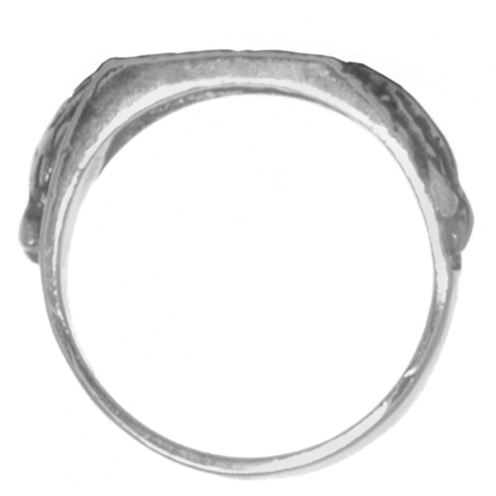 Sterling Silver Mens Square Style Ring with Alcoholics Anonymous AA Symbol in the Center and Praying Hands on each side of the Band