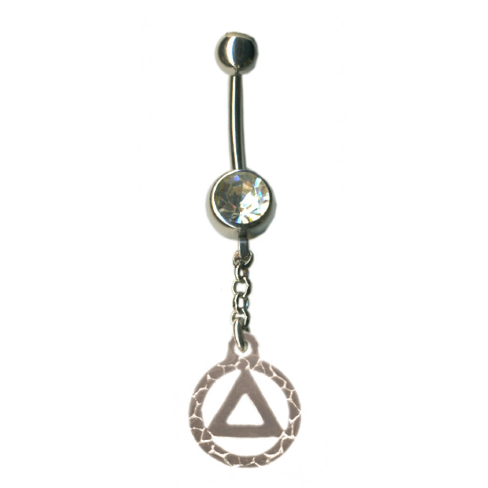 Sterling Silver Body Jewelry, Alcoholics Anonymous AA Smooth Triangle in a Nugget Style Circle