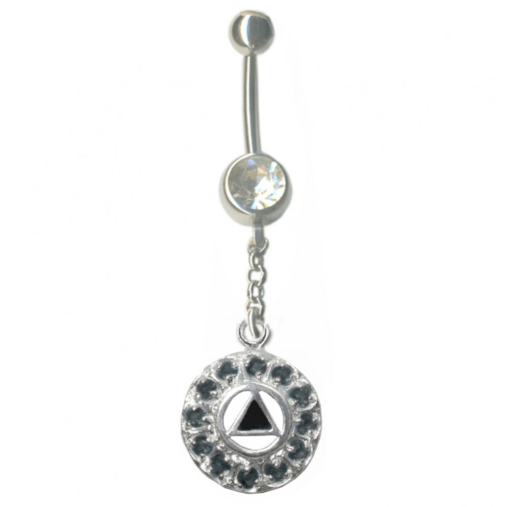 Body Jewelry, Charm is Sterling Silver, Black ENarcotics Anonymousmel Inlay w/12 Clear Cubic Zirconia's