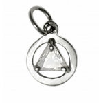 Sterling Silver Pendant, Alcoholics Anonymous AA Body Jewelry, Available in 12 Different 5mm Triangle Colored CZ Birthstones