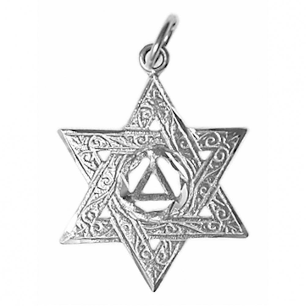 Sterling Silver AA Symbol Pendant in Star of David – 1.7g, Hand-Finished, Medium/Large Size
