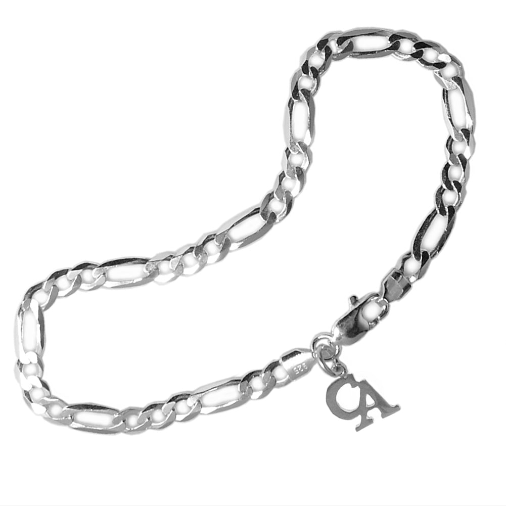 Heavy Figaro Ster. 7" Bracelet with Your Choice of 5 Different Small Recovery Charms