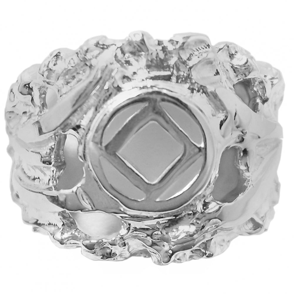 Sterling Silver Mens Ring with Narcotics Anonymous NA Symbol in a Wide Nugget Style