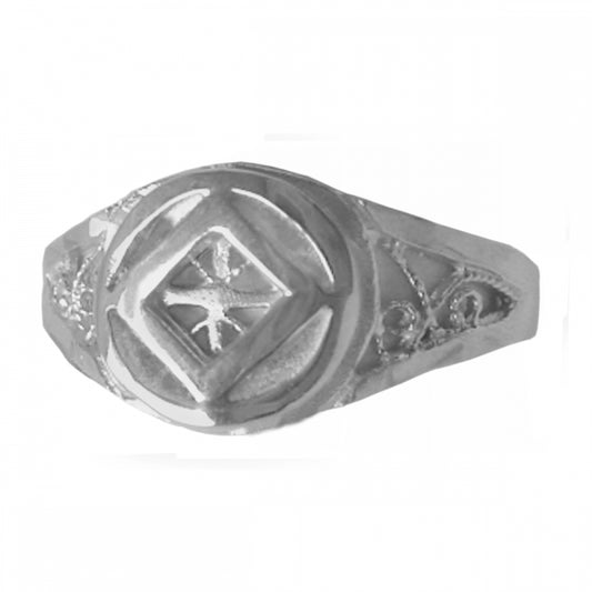 Sterling Silver Ring, Narcotics Anonymous NA Symbol on a Filigree Style Band