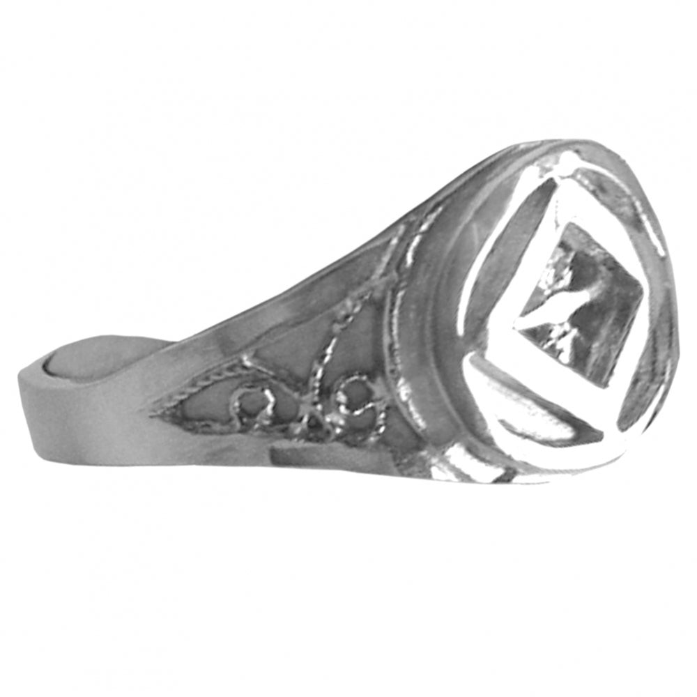 Sterling Silver Ring, Narcotics Anonymous NA Symbol on a Filigree Style Band