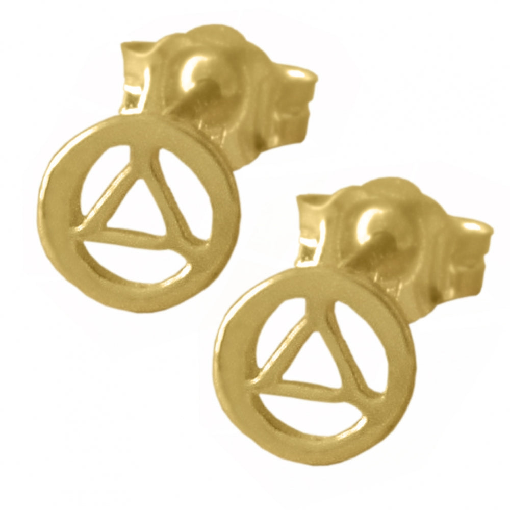 14k Gold Earrings, Very Small Circle Triangle Stud